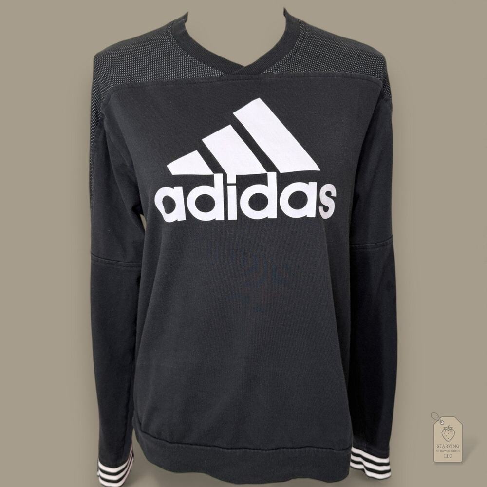 Adidas Sideline Black Crewneck Sweatshirt S | Mesh Logo CV3214